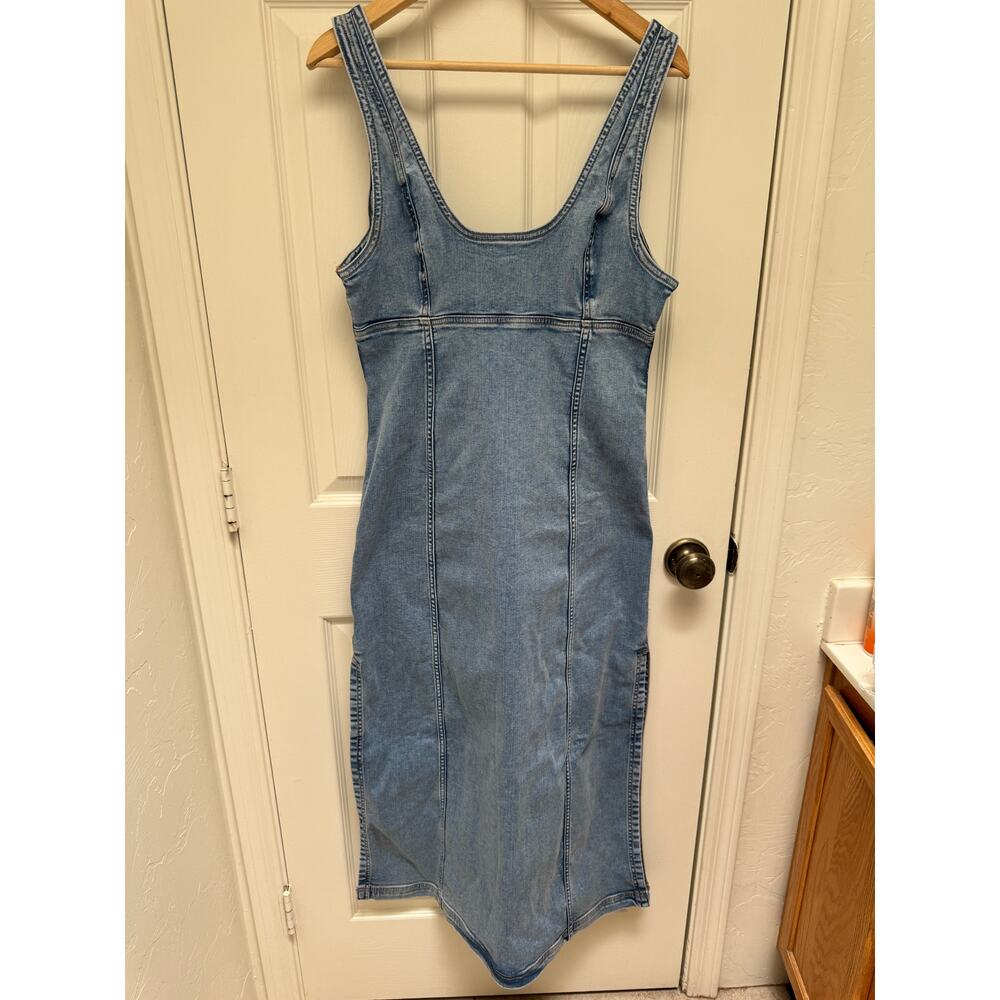 American Eagle Stretch Denim Side Slit Maxi Dress SZ 8  90s vibes casual summer